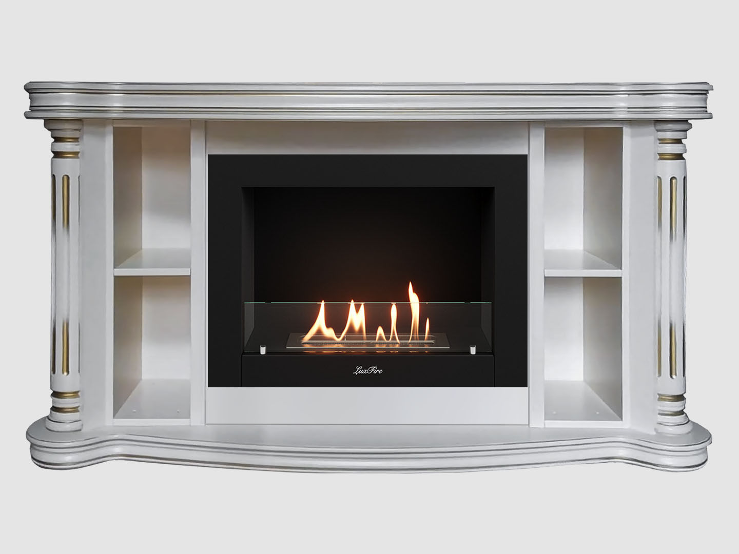 Каминный портал МДФ "Романс 1300" с биокамином Lux Fire "Фаер Бокс 2-30" (белый) по цене 95 100 руб.